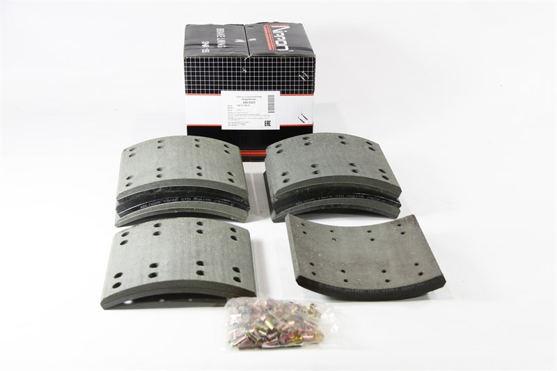 Рем. комплект тормозных накладок а/м КАМАЗ/НЕФАЗ мост RABA (Сверл./расточен./закл. (пустотелые)/ширина 180мм./ к-т 8 шт.) (865-01-3341-013/014) (19615/19616) STD NIPPON ABL0225-01 (с закл.)