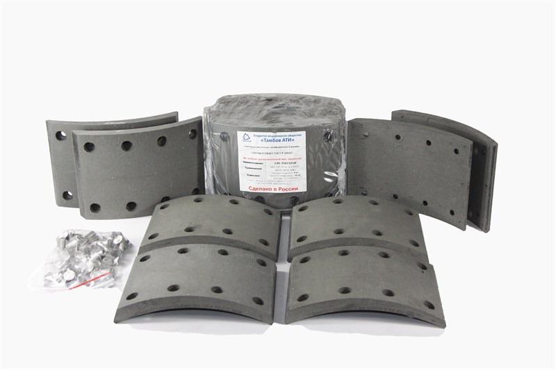 Рем. комплект тормозных накладок а/м ЗИЛ-130, 4331 (Сверл./раст./с заклёпками/ширина 140мм./ к-т 8 шт.) ТамбовАТИ 130-3502105-В-2