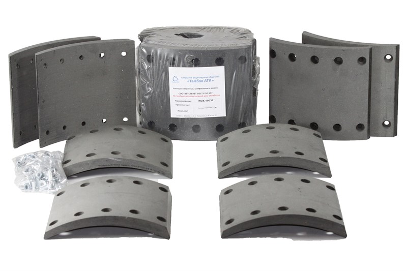 Рем. комплект тормозных накладок на ось: BPW, SAF 420x180мм. R0 (Сверл./расточен./с заклёпками/ к-т 8 шт.) Тамбов АТИ 19032