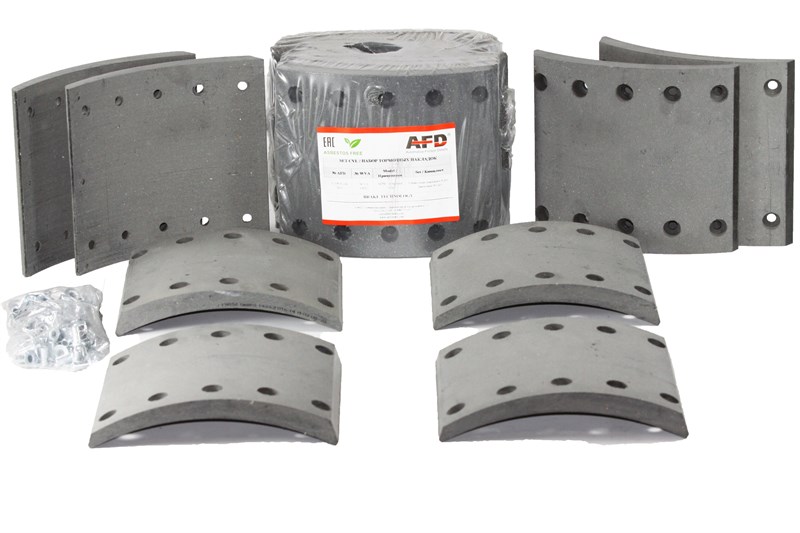 Рем. комплект тормозных накладок на ось: BPW. SAF. CARDI (WVA 19032 ТОНАР)  (420*180 мм)(Сверл./расточен./с заклёпками/ к-т 8 шт.) AFD стандарт R1 19032-01 R1