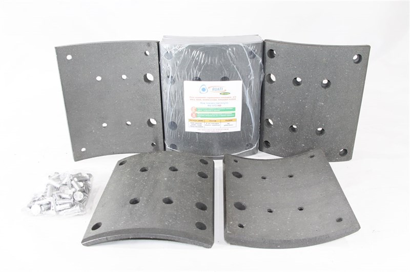 Рем. комплект тормозных накладок а/м МАЗ-101, 5440, КАМАЗ-6580, SHAANXI X3000 задняя ось (Сверлён./расточенные/с заклёпками/ширина 220мм./ к-т 8 шт./ повышенный ресурс при высокой нагрузке и перегрузке, конвейерное качество ОЕМ/ для барабонов с высоким из RU 472 HD