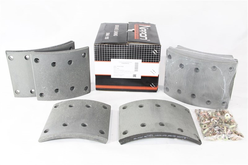 Рем. комплект тормозных накладок а/м Shachman X3000, F3000, F2000 передний мост MAN (Сверлён./расточенные/с заклёпками (пустотелые)/ширина 160мм./ к-т 8 шт./длинная+короткая 8+10 отв./ повышенная термостойкость /19494, 19580 + 19579, 88502200045, 81502210 ABL 0030-01