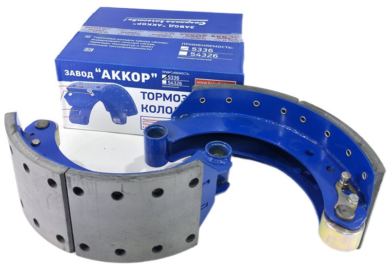 Колодка барабанного тормоза а/м МАЗ-5336 (МАЗ-СУПЕР) (комплект 2 шт.=5336-3501090 + 5336-3501091 в сборе с роликом/ на колесо/ ширина 160мм. / 63171-3501090) 5336-3501090/91 (К-Т)
