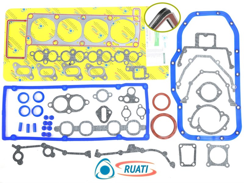 Комплект прокладок двигателя ЗМЗ-406 полный под ГБО для а/м Газель (27 наим. 43 шт., облицованная металлом ГБЦ, силикон, паронит, сальники коленвала, PTP029023, 040620-4610000-00, 4062.3906022-100, 406.3906022, 040620461000000) ОПТИМА RUATI RN1005