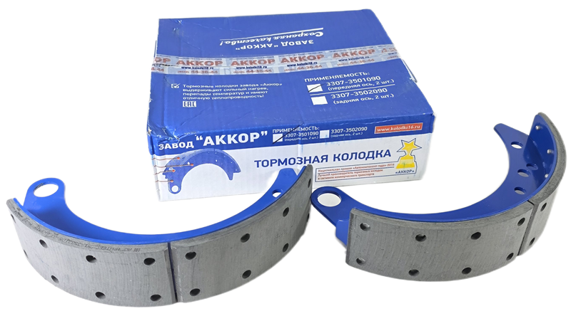 Колодка барабанного тормоза а/м ГАЗ-3307, 3309 передняя (ширина 80мм) (1шт.) АККОР 3307-3501090 1 шт.
