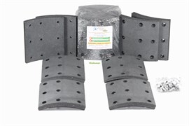 Рем. комплект тормозных накладок а/м КАМАЗ-6520, 6560 ЕВРО (Сверл./расточен./с заклёпками/ширина 180мм., 9 отв./ к-т 8 шт. короткие/ повышенная термостойкость и экспл. характ./ 6520-3501105-К, 6520-3501105-51) RUATI RU 372 HD