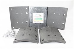 Рем. комплект тормозных накладок а/м МАЗ-101, 5440, КАМАЗ-6580, SHAANXI X3000 задняя ось (Сверлён./расточенные/с заклёпками/ширина 220мм./ к-т 8 шт./ повышенный ресурс при высокой нагрузке и перегрузке, конвейерное качество ОЕМ/19488,19496, HD90149340094, RU 471 HD