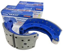 Колодка барабанного тормоза а/м МАЗ-МАН, МАЗ-5440 (комплект 2 шт.=5440-3501090 + 5440-3501091 в сборе с роликом/ на колесо/ передняя ось/ ширина 180мм.) 5440-3501090/91 (К-Т=90+91)