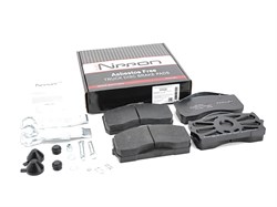 Колодка дискового тормоза (ACV 038 K) системы: Knorr SB 5000; SN5 а/м ГАЗ-33104, Валдай, MAN, Mercedes и др. полный (к-т 4 шт., с установочным комплектом: палец\пружины\резинки) WVA 29115  29148  29183, 3310-3501800 (NIPPON) ACV 038 K